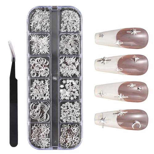 LunarCharm Breloques en argent et métal pour ongles, nail art 3D, accessoires de bricolage et de décoration d'ongles
