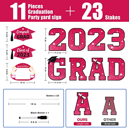 Lqlmcos 11 Pieces 2023 Graduation Yard Sign Decorations Congrats Graduation Lawn Signs 2023 Grad Yard Signs With Stakes For Outdoor Congrats Graduation Party Decoration Supplies (Pink) #TOP3