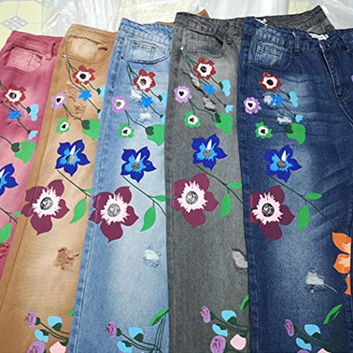Womens Washed Boyfriend Jeans Straight Leg Floral Casual Denim Pants3