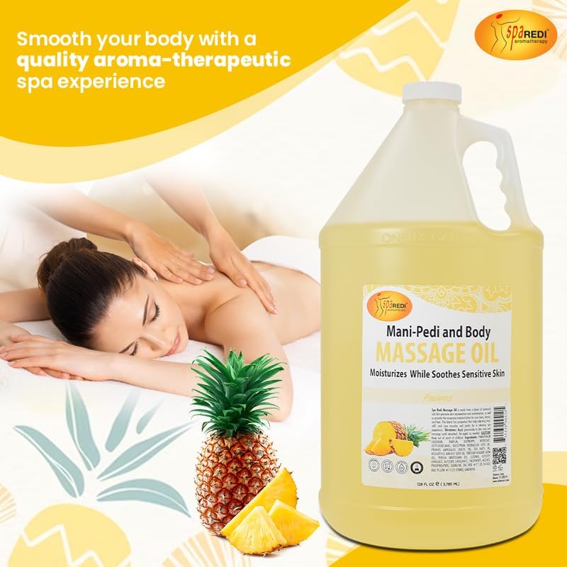 SPA REDI - Massage Oil, Pineapple, 128 Oz - Professional Pedicure, Manicure, Full Body Massage Therapy, Made with Almond Oil, Cotton Seed Oil, Sunflower Oil, Avocado Oil, Essential Oils, Vitamin E - Image 3