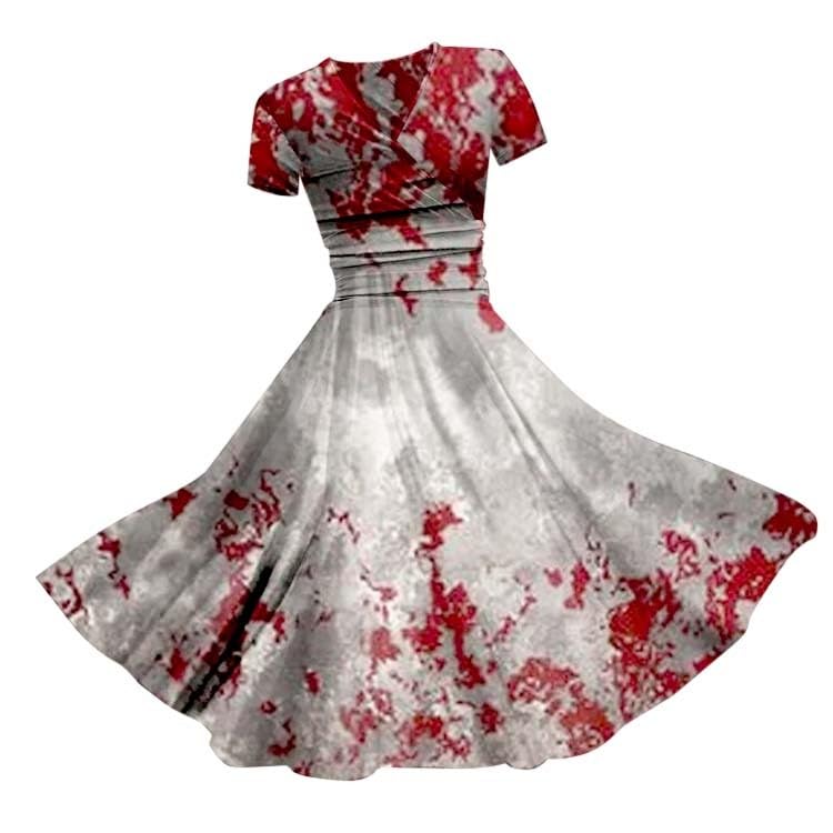 HUIFUAO Halloween Dresses for Women Scary Bloody Fancy Dress Plus Size Halloween Costumes V Neck Short Sleeve Party Evening Horror Festival Cosplay Outfits Clothes (Z01-Red #1, XXXL)