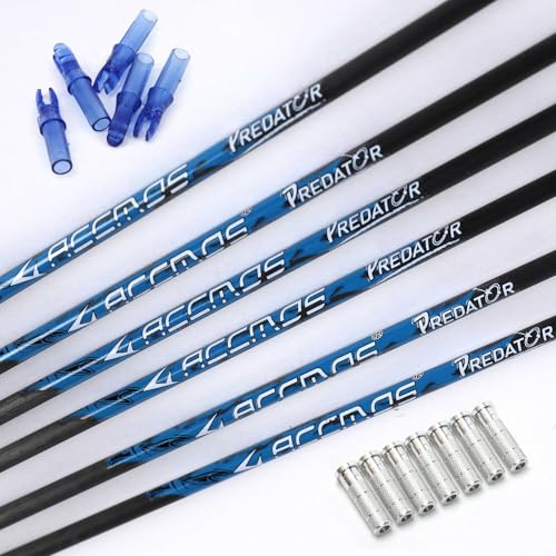 PHILOCS 6pc 32-Inch Spine-600 Arrow Shafts DIY Kits Set Targeting Hunting Carbon Arrow Shaft Tube Rod for Compound Bow Recurve Bow Adult Youth Archery with Inserts Blue Nocks