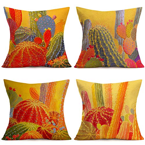 Tlovudori Spring Summer Tropical Mexican Desert Cactus Throw Pillow Covers Realistic Botany Plants Outdoor Cotton Linen Pillowcase Pillow Case Cover Decor Home Sofa Couch Chair (Md-Desert, 18"X18") #TOP10