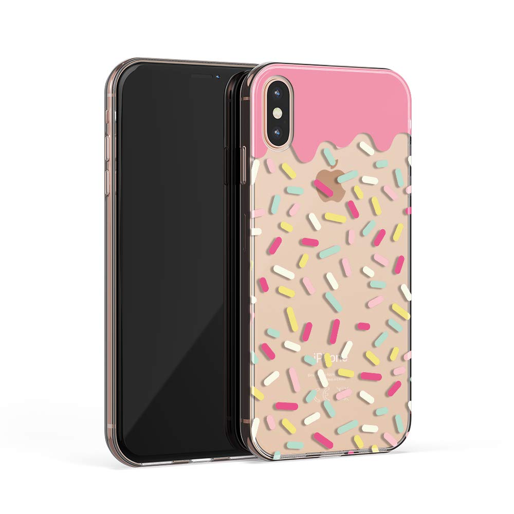 iPhone Xs Case, iPhone X Clear Case, CASESOCIETY Donut Sprinkle Clear Design Transparent PC Hard Back Case with Soft TPU Bumper Protective Case Cover for iPhone X/iPhone Xs