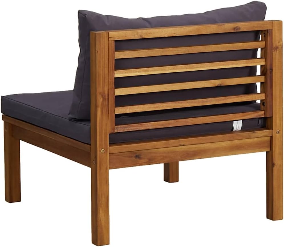 Modern Outdoor Middle Sofa, Solid Acacia Wood Frame, Dark Grey Cushions, 27.2" Seat Depth, Weather-Resistant Patio Furniture for Balcony, Garden, Terrace