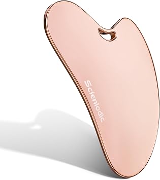 Scienlodic Stainless Steel Gua Sha Facial Tool, Metal Guasha Scraping Massage Tool for Face Jawline Body Legs, Skin Care Gift Rose Gold
