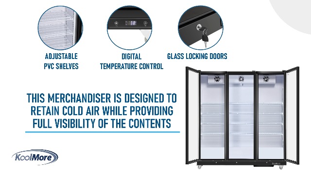Image of KoolMore 71 in. Commercial 3 Fully Glass Door Merchandiser Refrigerator, 46 Cu. Ft. ETL Listed in Black (KM-MDR-3FGD)