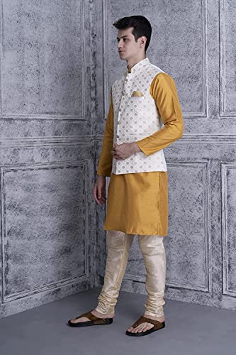 Image of Uri and MacKenzie Men's Silk Blend Kurta Pyjama with Stylish Embroidered Ethnic Jacket