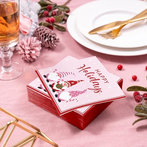 WRAPAHOLIC 50Pcs Christmas Gnomes Paper Napkins - 3-Ply Disposable Cocktail Napkin for Christmas Party Supplies Tableware, Xmas Holiday Party Decorative Towels - 5 x 5 In – Image 7