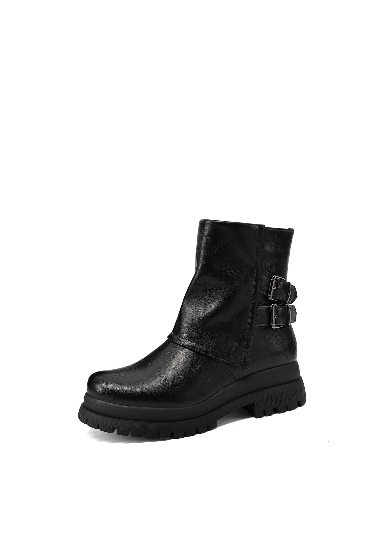 QUEEN HELENA Stivaletti Biker Stivali Bassi con Doppia Fibbia Donna X33-96