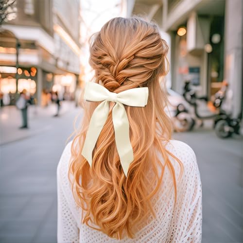 Hebterrka White Hair Bow Set, 3 Piece Large Double Layered Bow Hair Clip for Women Polyester Cotton, Elegant for Any Occasion - Image 3