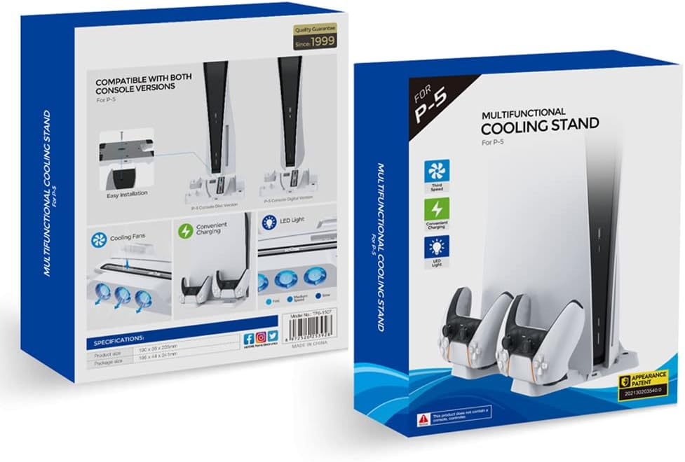 POLOO for PS5 Multi-Function Cooling Base Handle Dual-seat Charging with Blue LED Light