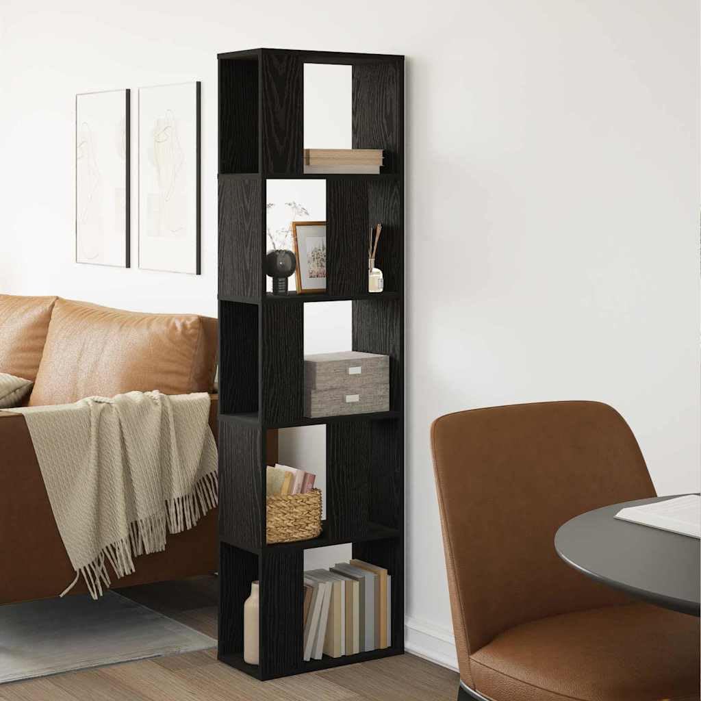 Libreria nera effetto rovere, 45 x 23,5 x 162,5 cm, con 5 ripiani, scaffale versatile per soggiorno, ufficio, cameretta dei bambini, corridoio, ideale per libri, documenti, decorazione e
