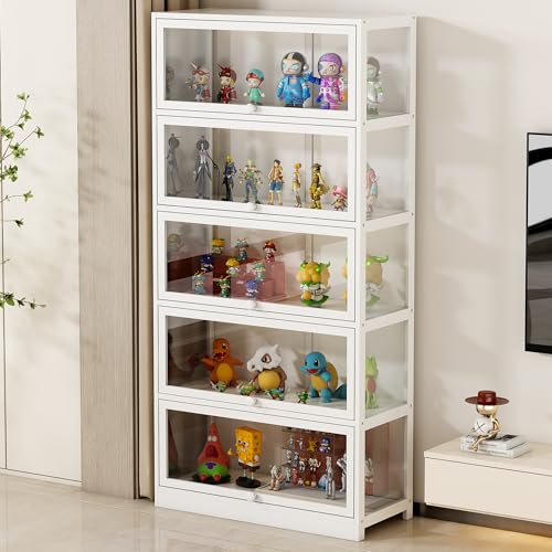 Image of 5-Tier Display Cabinet with Acrylic Glass Door Curio Display Case for Collectibles Toy Organizers Rack & Display Shelf Kids Bookshelf for Home, Office, Playroom, Living Room（White）