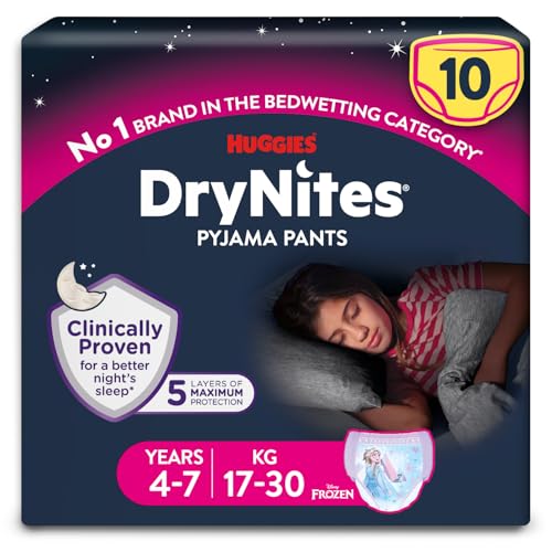 Huggies DryNites Pyjama Pants, Girls 4-7 Years (17-30KG), Up to 100% Leak Free Nights, Bedwetting Pants, 10 Count