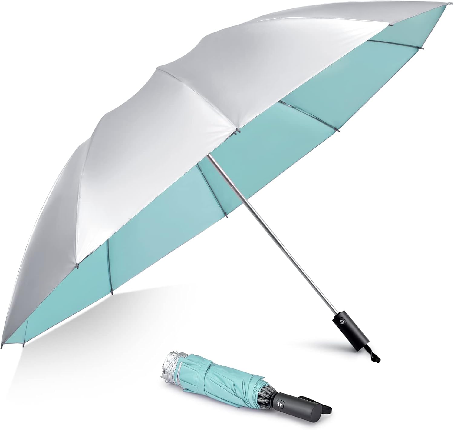 G4Free UPF 50+ UV Protection 54 Inch Large Reverse Travel Umbrella, 10 Ribs Windproof Compact Sun Blocking Inverted Car Umbrellas Automatic Open Close (Lake Blue/Silver) - Image 9