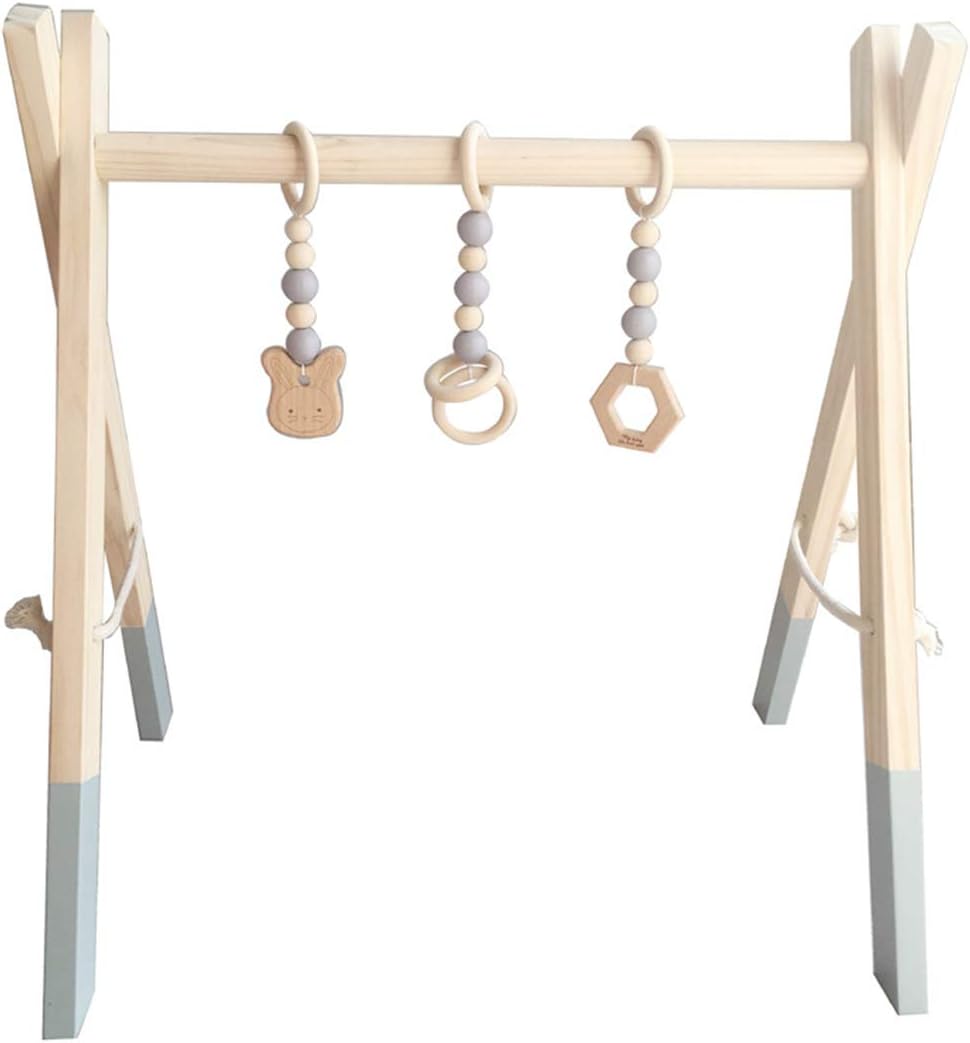 KERDEJAR Chenpaif Baby Gym,Nordic Style Baby Gym Play Nursery Sensory Ring-pull Toy Wooden Frame Infant Room Toddler Clothes Rack Gift Kids Room Decor Gray