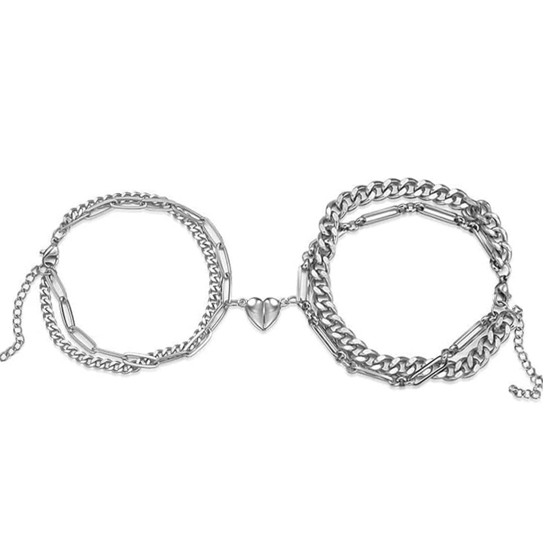 The Key House I Love You 2 Pcs Magnetic Valentines Day Broken Heart Shape Romantic Love Couples Friendship Promise 2 In 1 Wrist Band Cuff Double Layer Thick Link Chain Bracelet For Unisex Adult (B0BZZJYR2R) Amazon Price History, Amazon Price Tracker