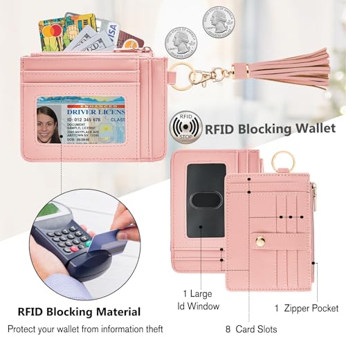 Image of KNGITRYI Small Wristlet Wallets for Women RFID Credit Card Holder Wallet Keychain Wristlet Wallet Credit Card Wallets for Women (Pink)