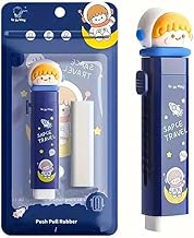 Kawaii Cute Pencil Pouch with Push Pull Eraser Set for Kids,Premium Canvas Zipper Stationery Organizer Box with Cartoon Design | School Supplies Gift Combo for Boys & Girls (Blue Earser)
