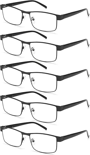 BLS BLUES Paquete de 5 estuches para lentes para hombre y lentes de lectura con luz azul, marco de metal para lectores de sol con lentes de