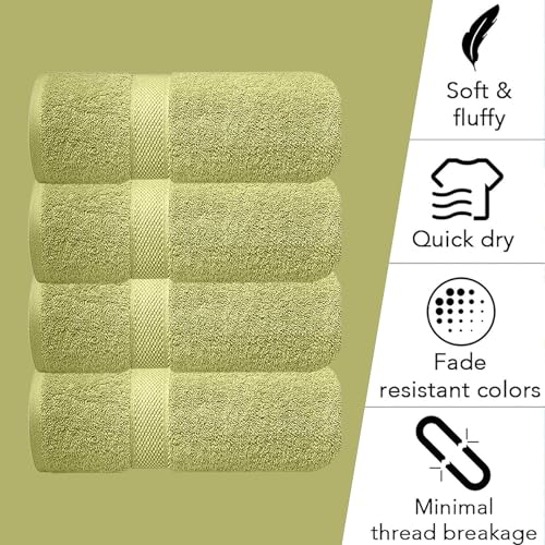 Image of Sulfar 100% Combed Cotton, Quick Drying Highly Absorbent Thick Bathroom Towels, Luxury Bath Towel Set (Pack of 4, 70 X 140 cm) - 600 GSM (Misty Green)