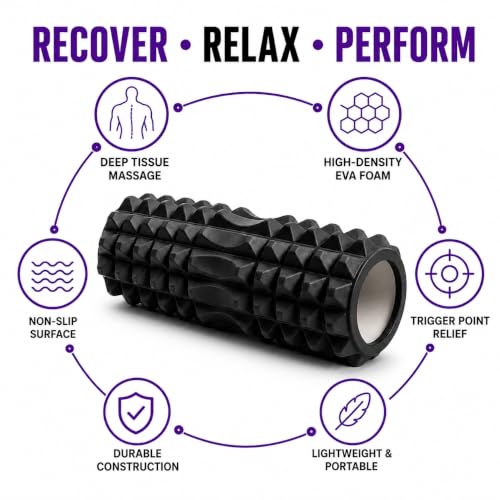 Image of Foam Roller for Deep Tissue Massage, Yoga Stretching Tool for Fitness, Workout (Black, 33cm)
