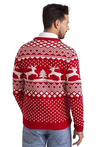 Mens Christmas Jumper Xmas Tree & Reindeer Pattern Long Sleeve Knitted Christmas Crew Neck Warm Sweater S-XXL - Image 4