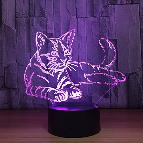 7 Color Changing Night Lamp 3D Atmosphere Bulbing Light 3D Visual Illusion LED Lamp for Kids Toy Christmas Birthday Gifts (Cat)