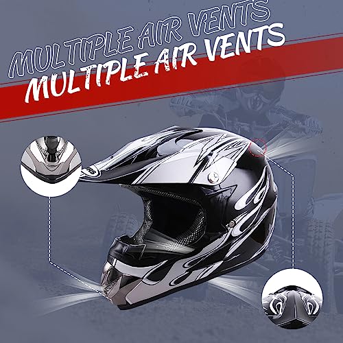 Image of OUMURS Adult Motocross Dirt Bike Helmet with Goggles, Gloves & Mask Dirt Bike ATV Helmet for Unisex-Adult Men Women Adjustable Sun Visor DOT /FMVSS-218 Off-Road Motorcycle Helmet UTV Helmet Downhill
