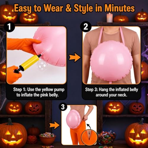Orange Bodysuit Halloween Costume with Mustache and Belly for Women and Men - image 4