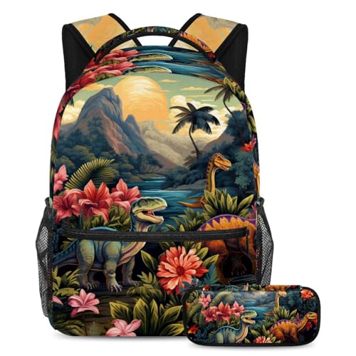 Sac à dos dinosaure 26 et trousse assortie grand cartable scolaire garçons filles