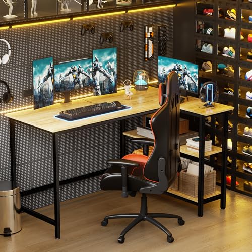 Woodynlux WDZ077 L Shaped Desk - 43 Inch Gaming Desk, Computer Corner Desk, Home Office Writing Desk With Shelf, Space-Saving Workstation Table, Modern Simple Wooden Desk, Beech thumb #3