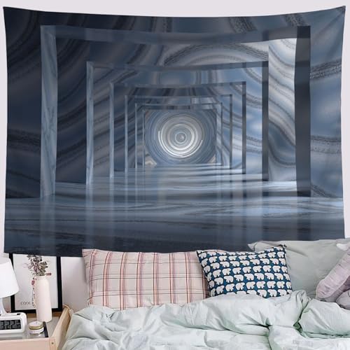 Tapisserie murale technologie abstraite 3D bleu-gris 180x230cm pour couloir