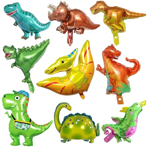 9 unidades balões de dinossauro, balão dino, decoração de aniversário dinossauros, balões de papel de alumínio, dinossauros balões hélio, para crianças dinossauro temático festa decoração