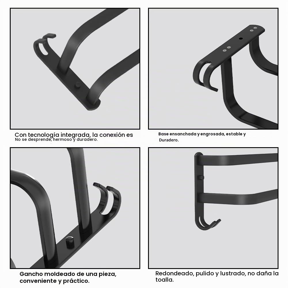 Estante de Toallas Toallero Pared Toalleros de Baño Aluminio Toallero con Ganchos, Barra de Toalla para Hogar y Hotel (Negro, 2-Tier 50CM)