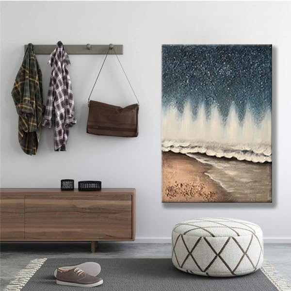 Miniatura 7 de yao or miao Pinturas hechas a mano con purpurina para pared, 28 x 40 pulgadas, arte de pared de playa pintado con grava y piedras, obra de arte