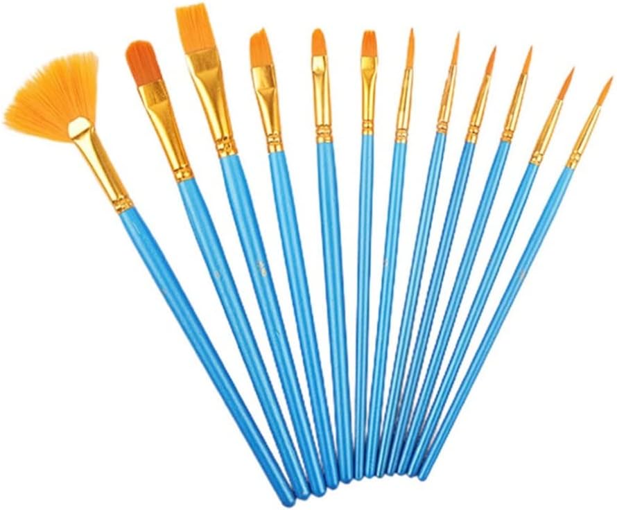 12Pcs Pearly Rod Painting Watercolor Pen Set Nylon Fan Oil Paintbrush DIY Acrylic Paint Brush,