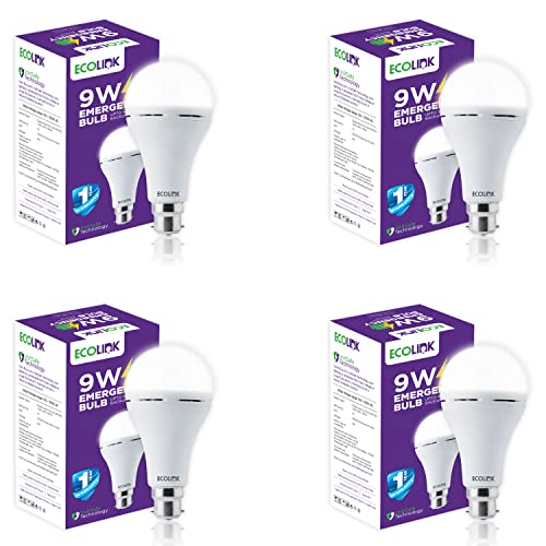 Image of EcoLink 9W B22 LED Emergency Bulb (Cool Day Light,Pack of 4)