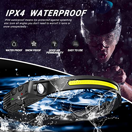 Fzh Rechargeable Headlamp Flashlight Super Bright 230°Wide Beam & Spotlight Led Head Lamp Lightweight Adults Waterproof Headlamps With Motion Sensor 6 Modes For Outdoor Running, Camping, Hiking #TOP5