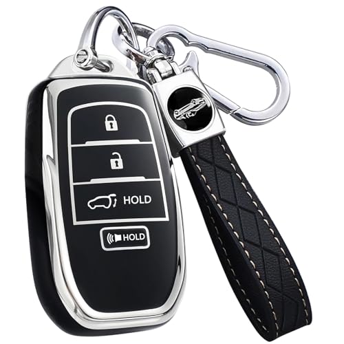 Key Fob Cover for Toyota - Premium Soft TPU Shell Full Protection Case with Keychain Fits Grand Highlander Corolla Camry Tundra Prius Sequoia Venza Tacoma 4Runner Rav4 Land Cruiser Black 4-Button