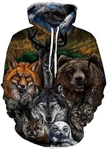 Owence Unisex Realistic 3D Digital Pullover Sweatshirt Wolf Hoodie Hooded Sweatshirt Hoodie-DX043-S