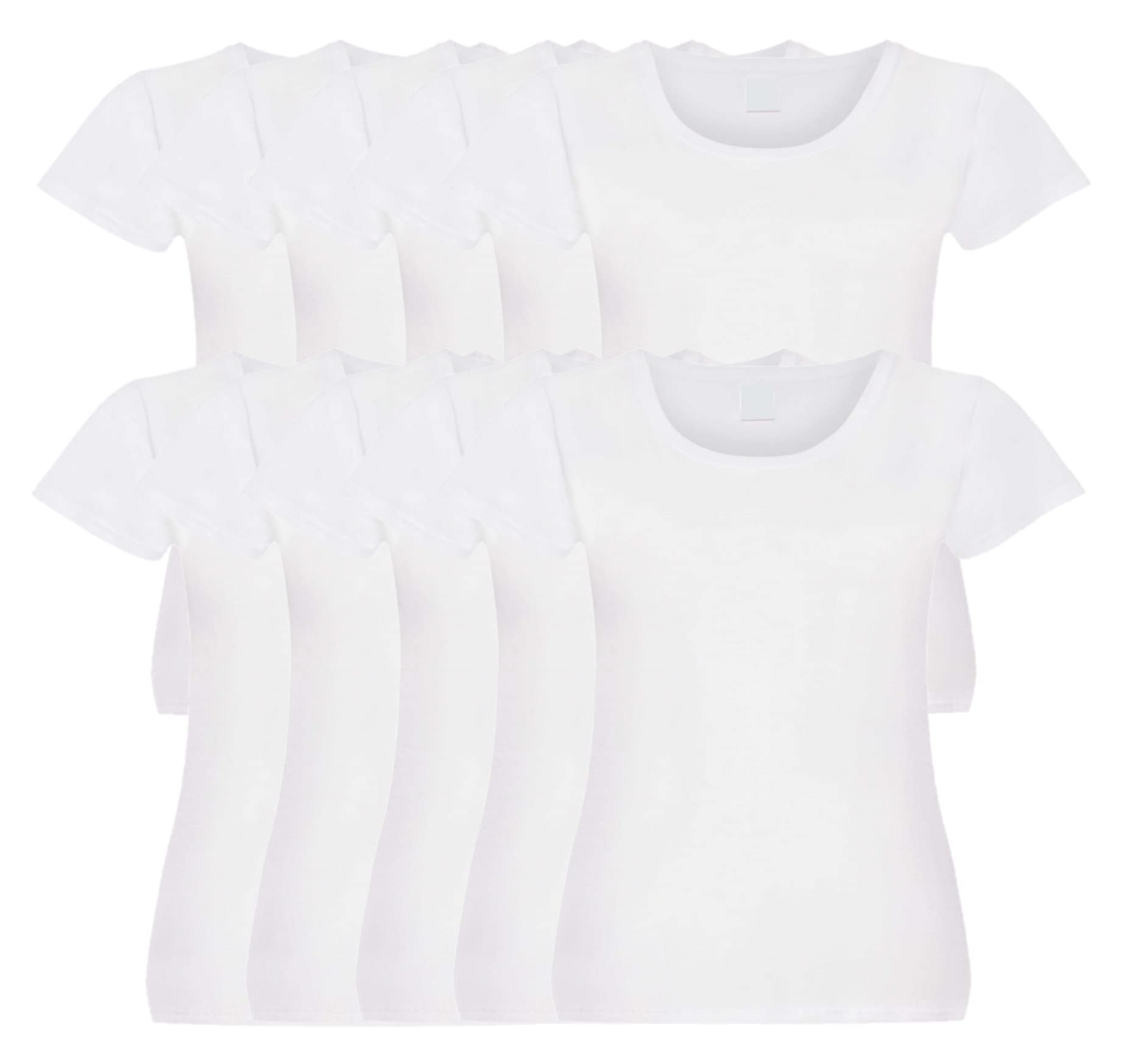 COOZO Ladies Original Pack of 10 Short Sleeve T-Shirts - White - 2XL