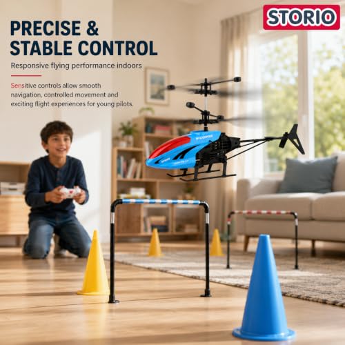 Image of Storio Remote Control Helicopter for Kids | RC Helicopter Toy, Hand Sensor Auto Lift, Easy Up & Down Control, USB Rechargeable, LED Lights