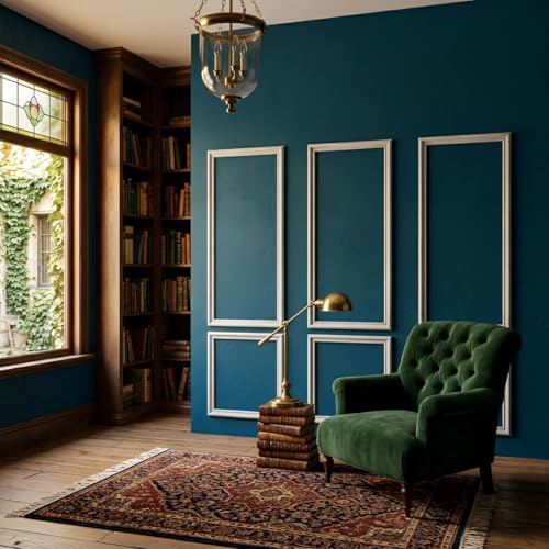 Image of WPC Charcoal Wall Moulding Set of 2 Frames | Self Adhesive Peel & Stick Waterproof Wall Trim Panels | 5x2 Ft & 2x2 Ft Decorative Frames for Interior Decor, White (Pack of 3)