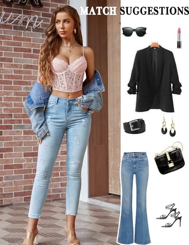 Image of Avidlove Lace Bralette for Women V Neck Bustier Corset Tops with Underwired Racerback Adjustable Strap Crop Top