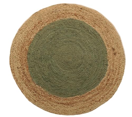 Atout Ciel Tapis Rond en Jute tressé, Bicolore Naturel et Kaki, 120 cm