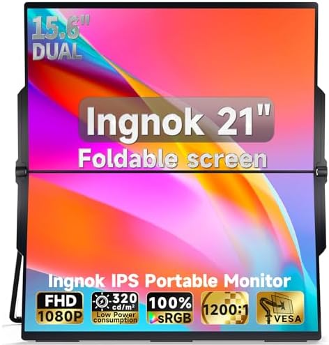 Ingnok Laptop Screen Extender 15.6″ FHD 1080P Dual Monitors with 180° Foldable&4 Speakers, Mini HDMI and Type-C Ports, Plug-and-Play Laptop Monitor with laptops, Mini PC