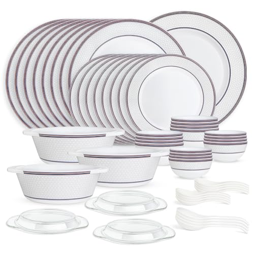 Image of Larah by Borosil 51pc Opalware Starlight Dinner Set for Family of 8 | Microwave & Dishwasher Safe Crockery Set for Dining & Gifting | Plates & Bowls