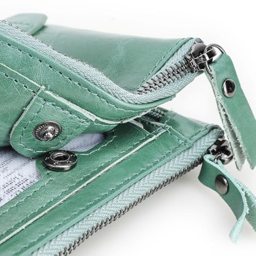 Image of CONTACTS Soft Leather Wallet for Women Small Bifold Coin Purse Double Zipper Card Holder with RFID Blocking (Teal Green)